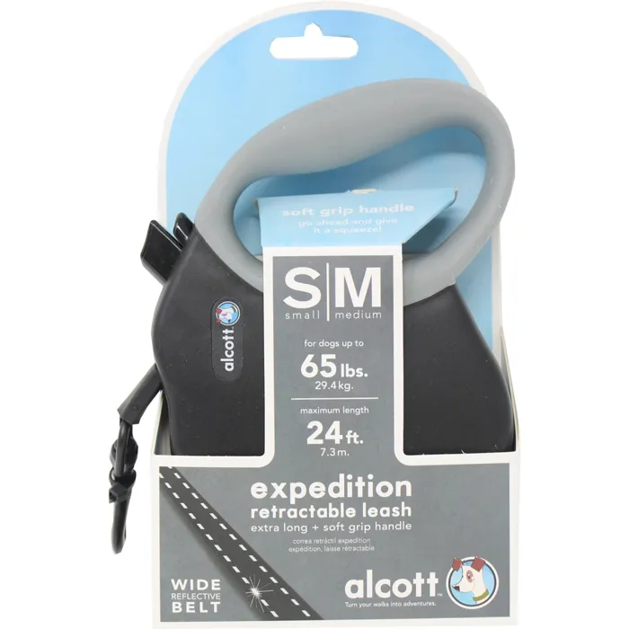 Alcott Retractable Leash Up To 65 Pounds Black Small/medium 24