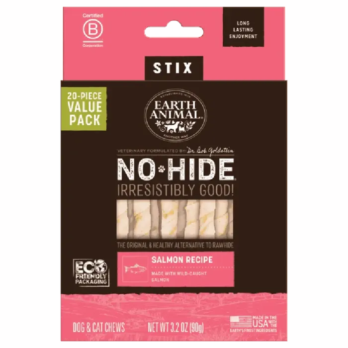 Earth Animal No-hide Stix Salmon Value 20-pk