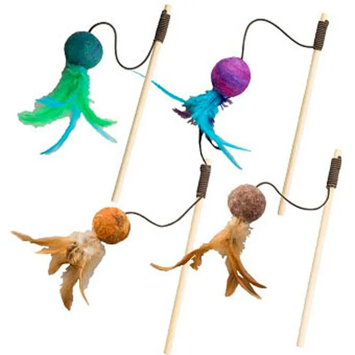 Wuggle Wool Ball Teaser Wand Assorted 10 Inch;