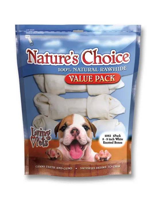 Loving Pets Rawhide White Knot Bone 8-9" 4pk"