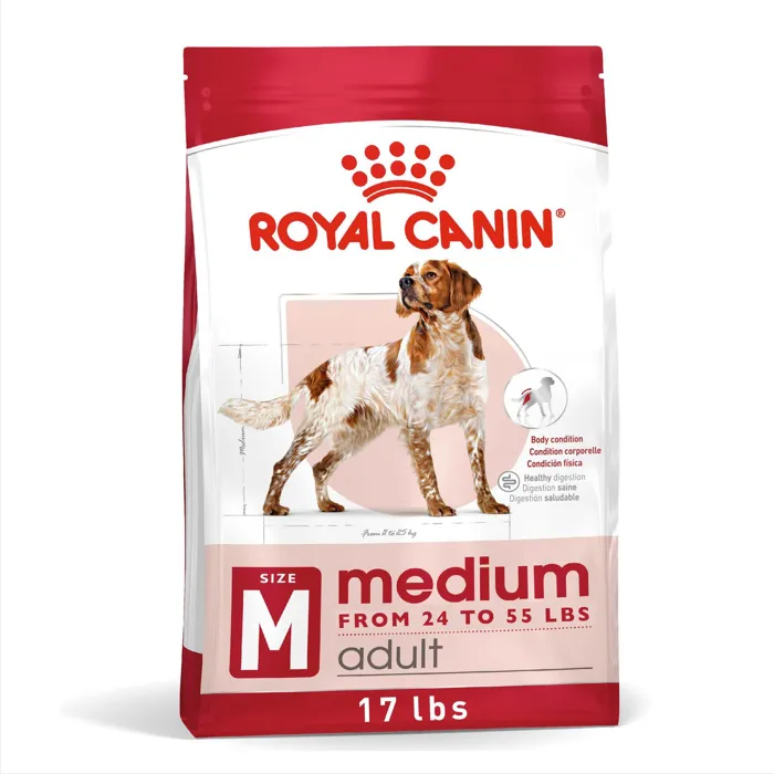 Royal Canin Medium Adult dry dog food 17 lb bag front