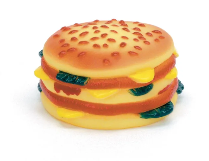 Vinyl Deluxe Hamburger Dog Toy, No Color, 3"