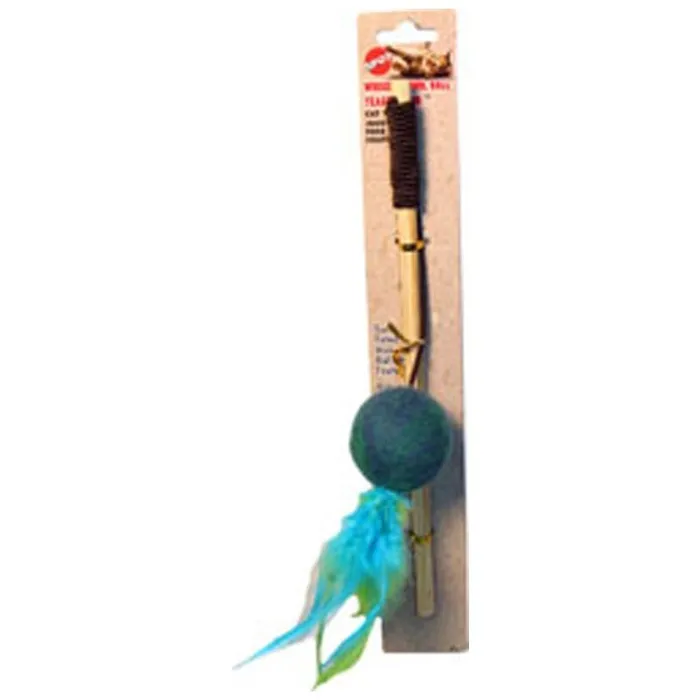 Wuggle Wool Ball Teaser Wand Assorted 10 Inch;