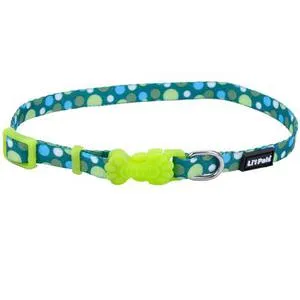 Adjustable Patterned Dog Collar, Green Dots, 3/8" X 06"-08"