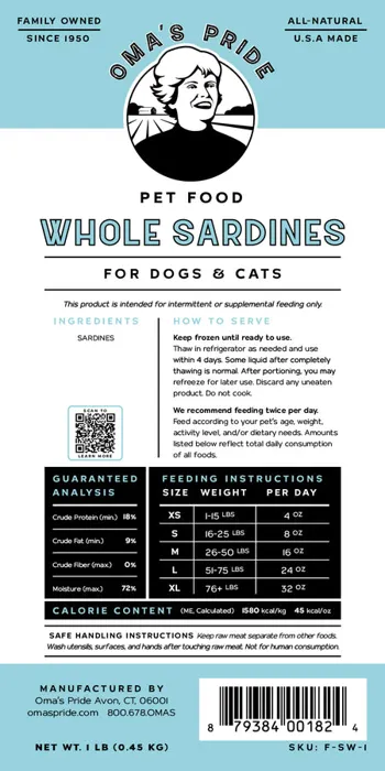 Oma's Pride Raw Frzn Whole Sardines 1lb