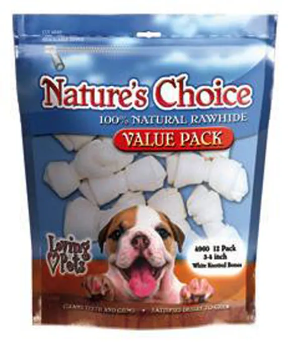 Loving Pets Rawhide White Knot Bone 3-4" 12 Pk