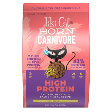 Born Carnivore High Protein Dry Cat Food - Chicken Herring And Salmon Meal 2.8lbs Bag