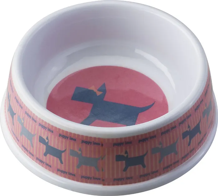 Designer Puppy Love No-tip Plastic Dish 8" Pink
